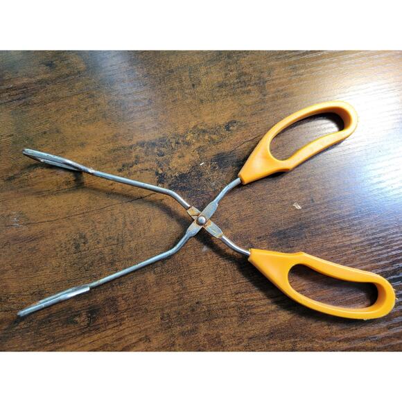 Vintage Yellow Plastic Handle 10" Stainless Steel Tongs - Made in China - Picture 8 of 8